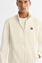 Men's Ecru Stand Collar Cotton Zippered Fleece Regular Fit Sweatshirt A42Y1311 - 2