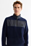 Men's Navy Blue Cold Resistant Zippered Stand Collar Fleece Regular Fit Sweatshirt A42Y1380 - 6