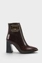 Women's Pointed Toe Gold Buckle Detailed Thick Heeled Boots Carlotta Brown