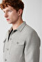 Men's Gray Classic Collar Snap Fastener Capped Pocket Short Stamp Coat A32Y6121 - 3