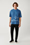 Men's Indigo 100% Cotton Crew Neck Printed Oversize Fit T-Shirt A41Y1038 - 6