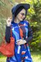 Women's Blue Red Patterned Fully Covered Short Hijab Swimsuit Set of 2 032 - 3