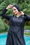 Women's Plain Black Fully Covered Hijab Swimsuit Long Set of 2 029 - 3