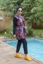 Women's Orange Digital Print Patterned Full Coverage Short Hijab Swimsuit Set of 2 - 2