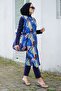 Women's Blue Digital Print Patterned Fully Covered Long Hijab Swimsuit Set of 2 - 2