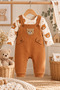 Baby 3-Piece Romper Set - Bear Patterned Bodysuit, Bear Embroidered Overalls and Socks Set 100% Cotton - 6
