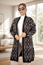 Baklava Patterned Broch Detailed Long Sleeve Shal Collar Large Size Knitting Cardigan - 5