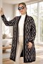 Baklava Patterned Broch Detailed Long Sleeve Shal Collar Large Size Knitting Cardigan - 2