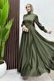Buy Pleated Satin Evening Dress Khaki - 4