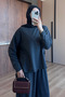 Women's Cupra Corduroy Crew Neck Basic Shalwar Hijab Set 3856 Black - Premium Series - 3