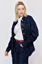 Women's Classic Collar Contrast Stitched Oversize Denim Jacket - 3