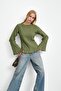 Khaki Bell and Sleeve Frill Trim Knit Sweater - 5