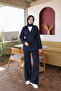 Navy Blue Cardigan and Trousers Cold Yarn Knitwear Set