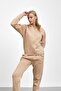 Beige Three-Thread Brushed Inside Compact Tracksuit Set - 6