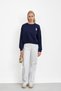 Navy Blue Crew Neck Embroidered Three Thread Short O Oversized Sweat - 2