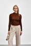 Brown Ruffle Detailed Mock Neck Blouse - 2