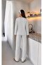 Women's Long Sleeve Patterned Report Fabric Soft Pajama Set – Relaxed Fit Crew Neck Bottom Top Set - 3