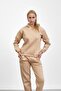 Beige Three-Thread Brushed Inside Compact Tracksuit Set - 3