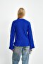 Cobalt Blue Waist and Cuff Ruffled Knit Sweater - 4