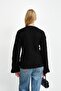 Black Waist and Sleeve Cuff Ruffled Knit Sweater - 4