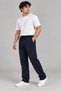Men's Navy Blue Premium Comfortable Fit Elastic Waist Lace-Up Fabric Trousers Daily Casual Stylish Trousers - 4