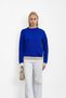 Cobalt Blue Crew Neck Knitwear Sweater with Guipure Detail on Sleeves and Hem - 2