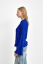 Cobalt Blue Waist and Cuff Ruffled Knit Sweater - 3