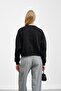 Black Crew Neck Embroidered Three Thread Short O Oversized Sweat - 4