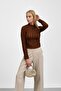 Brown Ruffle Detailed Mock Neck Blouse - 5