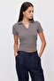 Women's Polo Neck Striped T-Shirt - 2