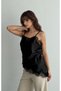 Black Lace Detailed Satin Woven Blouse - 2