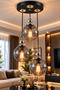 Lorenza 3Rd Pendant Lamp ✨ Braided Cable ✨   Black ✨   Chrome Detailled ✨   Smoked Glop Glass Modern Living Room Chandelier ✨   Kitchen Glass Chandelier ✨   Modern Chandelier Models Lighting Ceiling Lighting Living Room Pendant Lamp - 2