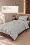 Khaki Green Yarn-Dyed Ranforce Cotton Single Striped Buttoned Duvet Cover Set 160X220 cm - 5