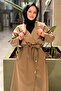 Shirt Collar, Side Snap Buttons, Belted, Lined Trench Coat - 3