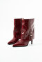 Julia Women's Genuine Leather Burgundy Patent Leather Thin Heeled Boots - 4