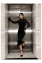 Black Transparent Tulle Outside and Straps Inside, Midi Length Stylish Event Dress