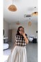 Brown Diamond Patterned Collared Short Sleeve Knitwear Blouse - 2