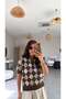 Brown Diamond Patterned Collared Short Sleeve Knitwear Blouse - 5