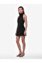 Halter Neck Lace Detailed Linen and Viscose Blend Sleeveless Mini Dress - 2