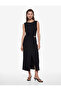 Sandy Fabric Sleeveless Double-Breasted Midi Dress with Metal Accessories