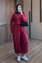 Women's Knitted Fabric Crew Neck Basic Shalwar Hijab Set 3235 Red - Premium Series - 4