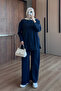 Women's Cupra Modal Fabric Decorative Stitching Detailed Crew Neck Hijab Set 3234 Navy Blue - Premium Series - 3