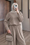 Women's Knitted Fabric Crew Neck Basic Shalwar Hijab Set 3235 Mink - Premium Series - 2