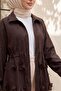 Sprinkled Glitter Tunnel Lace Balloon Sleeve Zippered Jacket -Brown - 4
