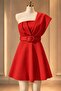 Stretchy Submersible Fabric Shoulder Detail Design Belted Mini Evening Dress 582093 Red - 2