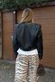 Black Textured Leather Jacket with Epaulettes - 5168 - 7