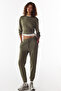 Khaki High Waist Elastic Cuffed Sweatpants - 2