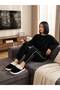 Women's Black Color Front Button Detailed, Soft, Plush, Washable, Warm Home Slippers Sole Height 2.5cm - 5
