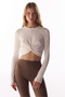 Ecru Gathered Long Sleeve Short Top - 2