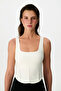 White Seamless Square Neck Corset Detailed Top